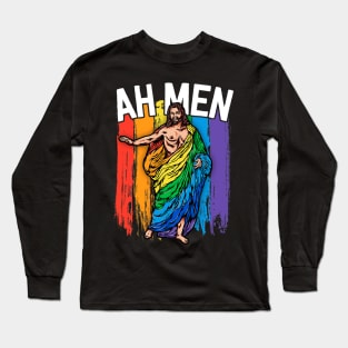 Ah Gay Jesus Funny LGBTQ Gifts Rainbow Long Sleeve T-Shirt